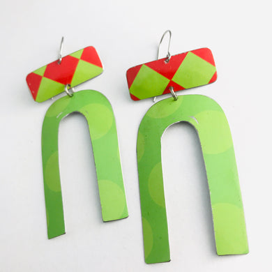 Big Dots Bright Green & Red Checkerboard Zero Waste Tin Earrings