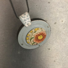 Load image into Gallery viewer, Reversible Upcycled Tin Collage Necklace by ChristineTerrell for adaptive reuse jewelry
