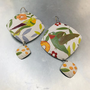 Hummingbirds Rounded Rectangle Upcycled Tin Earrings