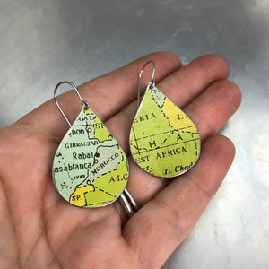 Africa Vintage Map Upcycled Teardrop Tin Earrings