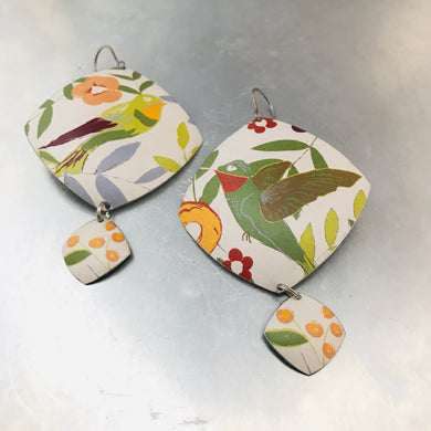 Hummingbirds Rounded Rectangle Upcycled Tin Earrings