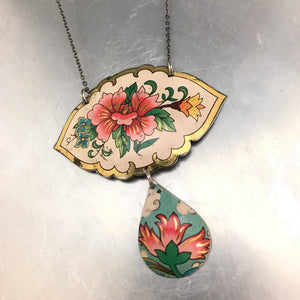 Vintage Pink Flowers Upcycled Tin Necklace