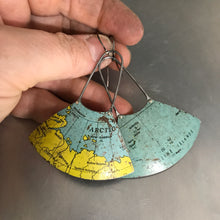 Load image into Gallery viewer, Arctic Circle &amp; Islands Vintage Globe Upcycled Fan Tin Earrings
