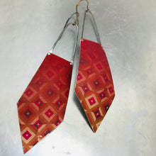 Load image into Gallery viewer, Geometric Deep Raspberry Recycled Tin Earrings