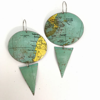Argentina & Tierra del Fuego Oval Vintage Globe Upcycled Tin Earrings