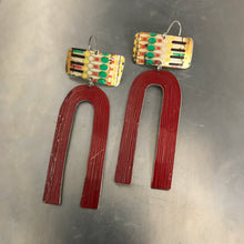 Load image into Gallery viewer, Vintage Dashes Dots and Red Horseshoe Tin Earrings