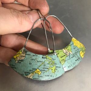 India & SE Asia Vintage Globe Upcycled Fan Tin Earrings