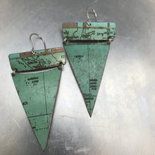 Load image into Gallery viewer, Sumatra Ocean Triangles Vintage Globe Upcycled Tin Earrings