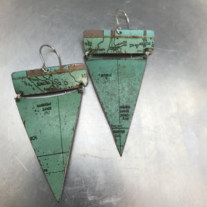 Sumatra Ocean Triangles Vintage Globe Upcycled Tin Earrings