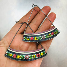 Load image into Gallery viewer, Vintage Brazilian Pattern Wide Arc Zero Waste Tin Earrings