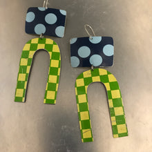 Load image into Gallery viewer, Big Blue Dots Green Checkerboard Zero Waste Tin Earrings