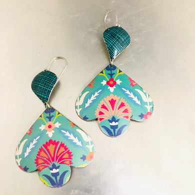 Mixed Teals Trefoil Upcyled Tin Earrings