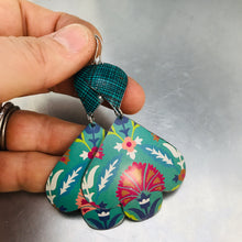 Load image into Gallery viewer, Mixed Teals Trefoil Upcyled Tin Earrings
