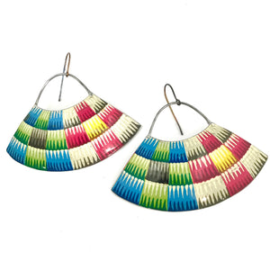 Multicolor Basket Pattern Recycled Tin Earrings