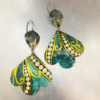 Green & Golden Filigree Trefoil Zero Waste Tin Earrings 30th Birthday Gift