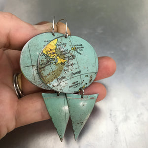Argentina & Tierra del Fuego Oval Vintage Globe Upcycled Tin Earrings