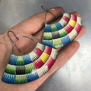 Multicolor Basket Pattern Recycled Tin Earrings