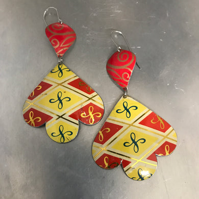Vintage Red & Yellow Trefoil Upcyled Tin Earrings