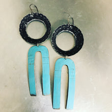 Load image into Gallery viewer, Bright Blue &amp; Midnight Os Upcycled Tin Earrings