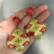 Load image into Gallery viewer, Vintage Red &amp; Yellow Trefoil Upcyled Tin Earrings