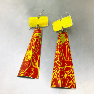 Shimmery Red & Yellow Tea Tin Zero Waste Earrings Ethical Jewelry