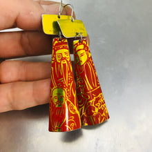 Load image into Gallery viewer, Shimmery Red &amp; Yellow Tea Tin Zero Waste Earrings Ethical Jewelry