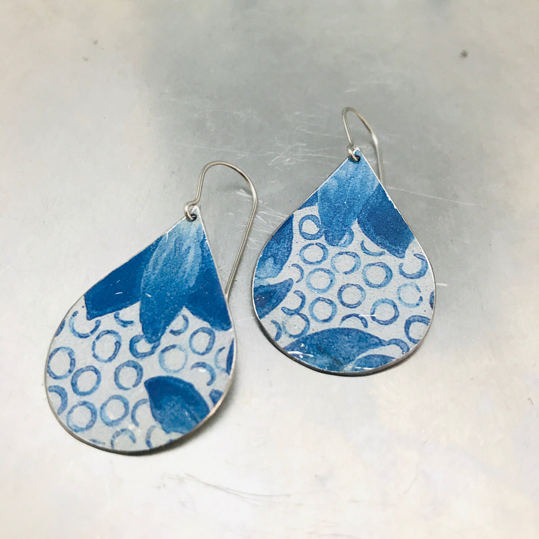 Blue Dots Upcycled Teardrop Tin Earrings