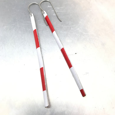 Red and White Edge Contemporary Upcycled Tin Earrings