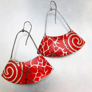 Scarlet Silver Swirled Upcycled Tin Earrings by Christine Terrell for adaptive reuse jewelry