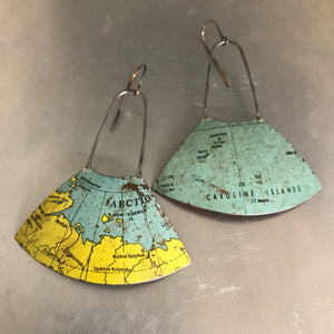 Arctic Circle & Islands Vintage Globe Upcycled Fan Tin Earrings