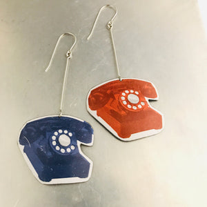Red & Blue Retro Phones Upcycled Tin Earrings