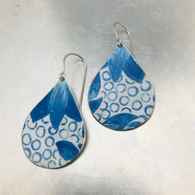 Load image into Gallery viewer, Blue Dots Upcycled Teardrop Tin Earrings