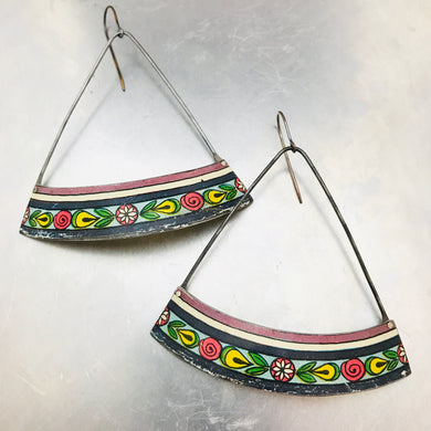 Vintage Brazilian Pattern Wide Arc Zero Waste Tin Earrings