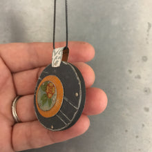Load image into Gallery viewer, Reversible Upcycled Tin Collage Necklace by ChristineTerrell for adaptive reuse jewelry