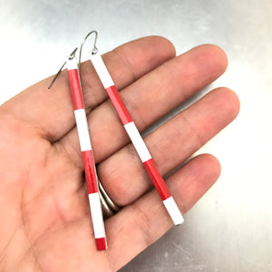 Red and White Edge Contemporary Upcycled Tin Earrings