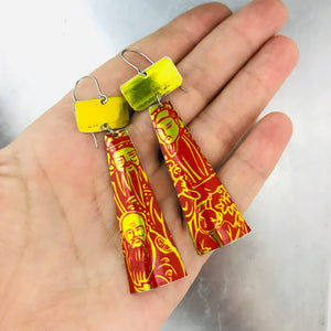 Shimmery Red & Yellow Tea Tin Zero Waste Earrings Ethical Jewelry