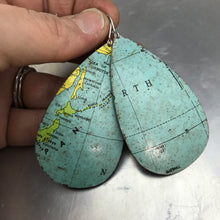 Load image into Gallery viewer, Japan and North Sea Vintage Globe Upcycled Large Teardrop Tin Earrings