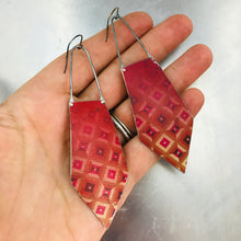 Load image into Gallery viewer, Geometric Deep Raspberry Recycled Tin Earrings