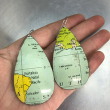 Load image into Gallery viewer, Brazil &amp; Ghana Vintage Globe Upcycled Large Teardrop Tin Earrings