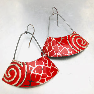 Scarlet Silver Swirled Upcycled Tin Earrings by Christine Terrell for adaptive reuse jewelry
